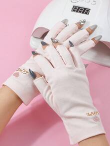 1 Pair Manicure Gloves, UV Protection, Finger Exposed Design, Suitable For Nail Art, Pink - Pink - View 3