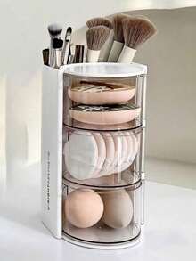 1 pièce Boîte de rangement 2-en-1 pour éponge et houppette de maquillage rotative, organisateur de bureau de coiffeuse élégant et anti-poussière pour éponges de maquillage, coussinets, rouges à lèvres et pinceaux de maquillage. Parfait pour les passionnés de beauté et les professionnels. Cadeau idéal pour les fêtes et les occasions spéciales. Améliorez votre routine de maquillage avec cet organisateur chic et fonctionnel. - Boîte de rangement multicolore - Voir 13