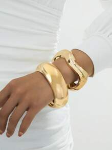 2 pièces Set de bracelets jonc dorés ronds luxueux et , convenant aux femmes, applicable pour soirée, rendez-vous, rassemblement et cadeaux de fête