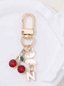 1 件可爱甜美亚克力樱桃字母钥匙扣不锈钢 26 个字母钥匙圈适用于手提包背包汽车钥匙 - 优雅女士节日礼物。背包装饰钥匙扣 - 彩色 - 查看 16