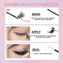 Single Cluster Segmented Natural 3D Lower Lashes False Eyelashes Set C Curl Dense Date Eyelashes False Eyelashes Halloween Lash Clusters Lash Clusters Kit - DIY-sET-476 (pink Three-piece Set) - View 6