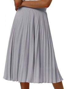 Women's High Waist Pleated Skirt A Line Swing Midi Skirt - 灰色的 - 查看 2