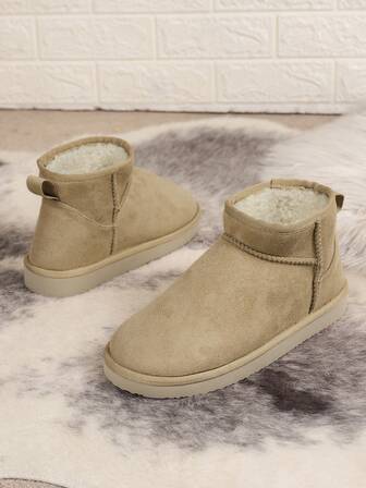 女士纯色休闲保暖轻便舒适厚底短款雪地靴，适合秋冬季穿着