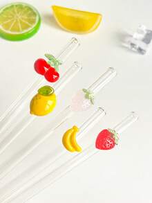 1/2/4 件/1/2 套可重复使用玻璃吸管，配有柠檬/樱桃/红草莓/粉红草莓水果饰物，适用于水杯，可爱弯曲透明吸管，配有清洁刷，适用于冷饮、奶茶、咖啡、果汁、冰沙、厨房、餐厅、鸡尾酒会、返校、送给女朋友/男朋友、父母、朋友的礼物、节日用品、万圣节、感恩节、圣诞节。 - 款式1 - 查看 6