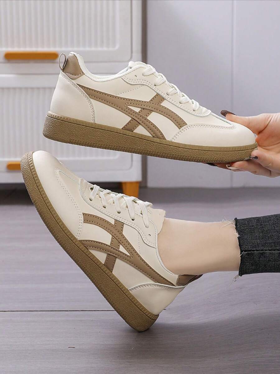 Soft Sole White Sneakers For Girl, New Casual Sports Shoes For Teenagers And Students, Versatile, Lightweight, Comfortable Gump Shoes, Suitable For All Seasons - Khaki - View 1