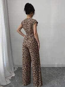 Mono de pierna ancha con estampado floral elegante, sin mangas y escote en pico, para primavera/verano. - Camel - Ver 2