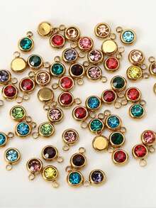10pcs/20pcs Stainless Steel & Artificial Crystal Beads Pendant Charms, Random Mixed Colors, Birthstone Crystal Amulet For DIY Jewelry Making, Necklaces, Bracelets, Earrings, Suitable For Valentine's Day And Birthday Gifts - Stainless Steel Birthstone Pendant - View 4