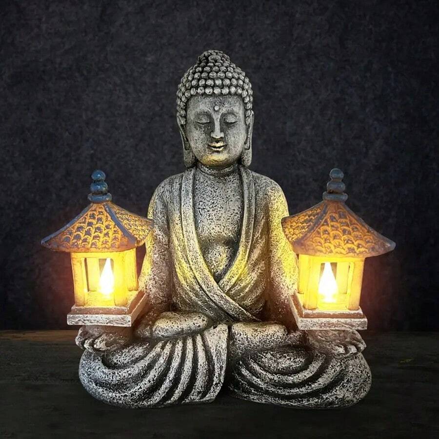 Solar-Powered LED Buddha Statue Light – Outdoor Garden Decor For Patio ...