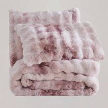 Comforter Set 3 Piece, Plush Fluffy Bedding, Geometric Pattern, Lightweight Bedspread Blanket All Season, Faux Comforter - Tie Dye-pink Purple - View 7