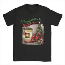Deadpool Permanently On The Naughty List Holiday T-Shirts Men Christmas Novelty 100% Cotton Tee T Shirts Plus Size Merchandise - 黑色 - 查看 1