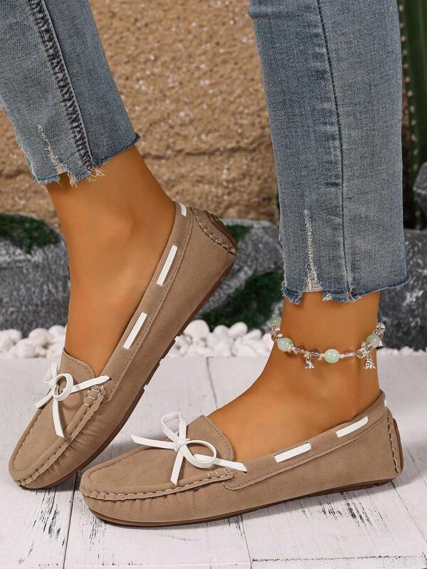 Neue Damen Wildleder Strick aprikotfarbene Flache Schuhe, Große Größen Dreifach-Schleife Elegante Ballerinas, ganzjährig bequeme unifarbene Slip-On Loafer, runde Zehenform vielseitig Lässig hochwertig leicht für Outdoor/Büro, Arbeit Schuhe, Slip-On Schuhe Damen, weit passende Schuhe Damen, Kleider Schuhe Damen, Business Lässig Damen, Schuhe für Damen