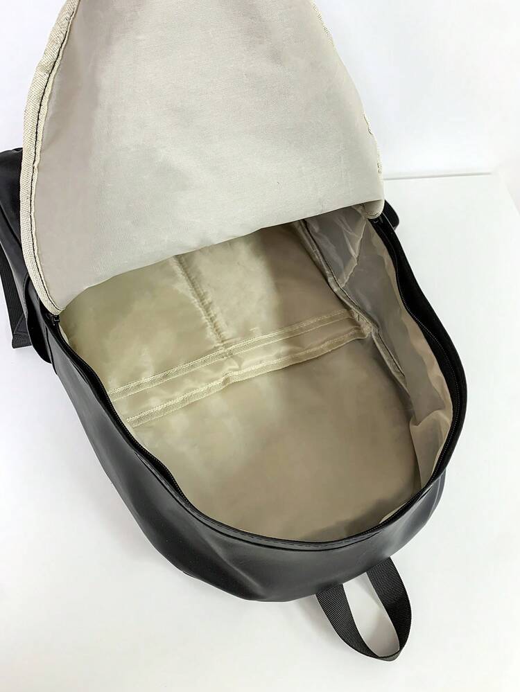 1 pieza Mochila negra versátil, diseño minimalista y sencillo, estilo universitario elegante, cabe una tableta/computadora portátil de 12 pulgadas, gran capacidad - Negro - Añade 5