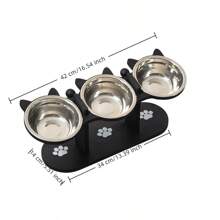 Raised Cat Food Bowls For Indoor Cats, Elevated Cat Bowls, Adjustable Heights Pet Bowl With Black Shelf, 3 Stainless Steel Elevated Cat Bowls Stand With 15°Tilted, Cat Food And Water Bowl Set