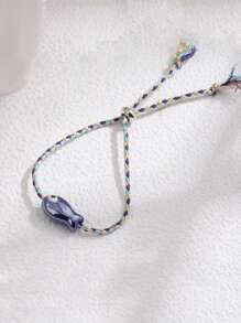 1 szt. Słodka kolorowa bransoletka z rybą, ręcznie robiona, wielokolorowa bransoletka z plecionej liny w stylu boho