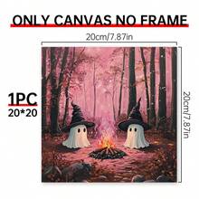 1pc Cute Witch Ghosts Print, Pinkoween, Pink Halloween Art Print, Spooky Vintage, Halloween Decor, Moody Wall Art, Dark Academia Print, Canvas Wall Art,Posters For Room,Home Decor,Room Decor Aesthetic,Room Decoration Stuff.Optional Frame. Fall Decor - 1pc - View 12