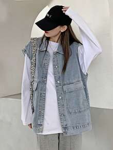 女士时尚宽松牛仔背心，适合秋季分层穿着