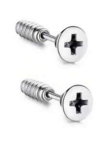 1 paire de boucles d'oreilles en acier au titane punks simulant des vis, boucles d'oreilles simples en acier inoxydable pour hommes et femmes