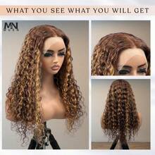 200% 密度高光渐变色杰瑞卷曲蕾丝前假发混合真人发质 4/27 蜂蜜金色深波浪蕾丝前假发混合发质 4x4 5x5 13x4 13x6 高清水波纹卷曲蕾丝前假发适合无胶假发预拔 8-34 英寸自然发际线带婴儿毛发