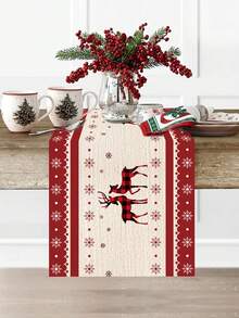 1Pc Christmas Polyester Table Runner Table Cloth,Christmas Table Flag With Deer Snowflake Design,Christmas Decoration Supplies,Xmas Party Decor,Home Decor,Table Decor,Christmas Decor,Christmas Gift - Snowflake Elk - View 6