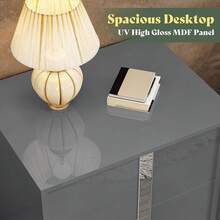 23.6" Modern Nightstand With Drawers – High Gloss UV Finish & Electroplated Pull Handle, Bedside Table For Bedroom - 灰色 - 查看 6