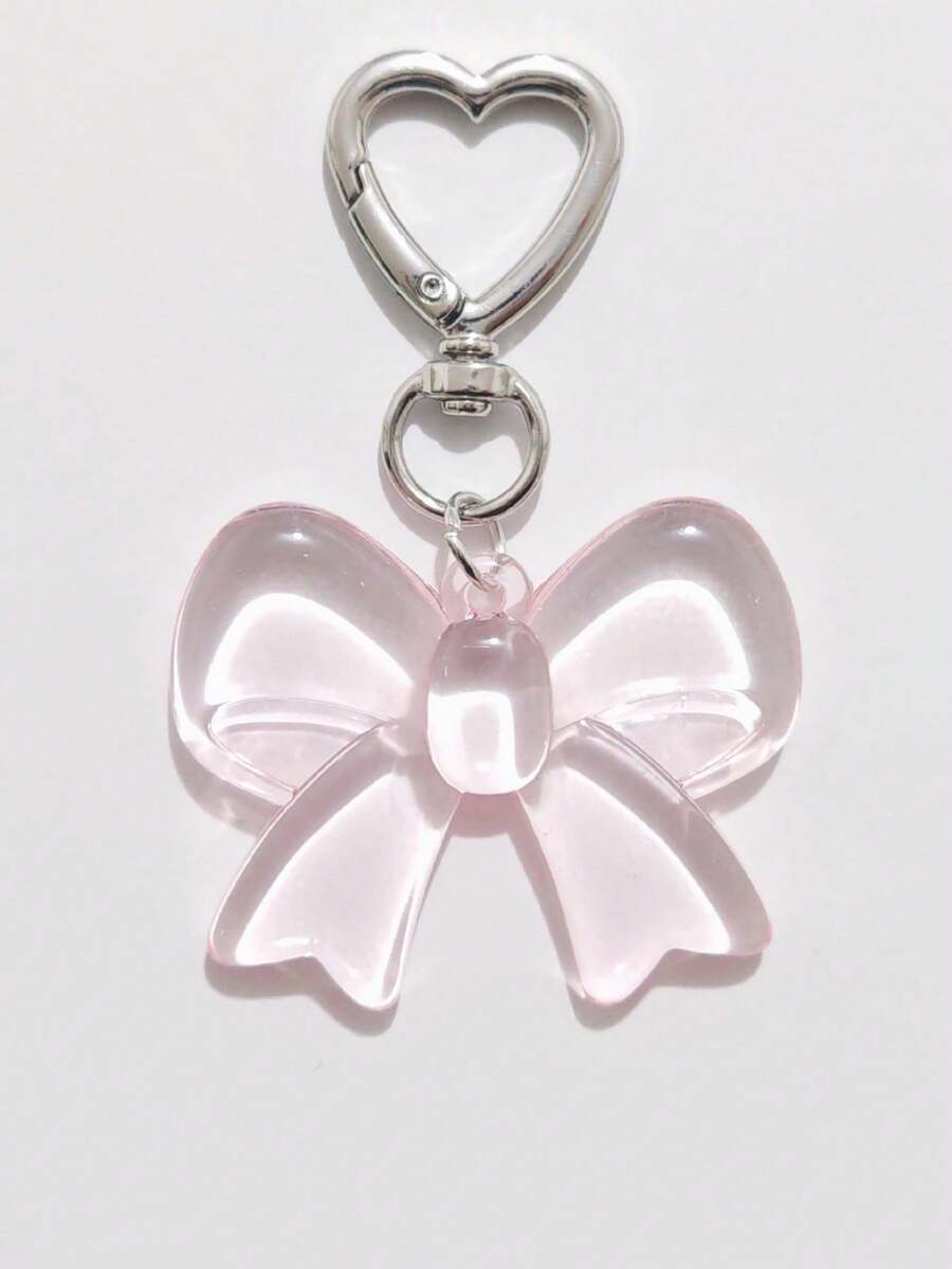 1pc Unisex Acrylic Bowknot Keychain, Transparent Minimalist Charm Pendant, Fashion Bag Accessories - Baby Pink - View 1