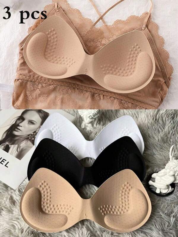3pcs Women's One-Piece Seamless Bras With Soft Sponge Padded Cups, Breathable For Everyday, Sports Bra Replacement Padded Inserts