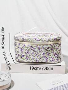 1 件可折叠花卉手提包，花卉图案拉链顶部手柄化妆包，化妆品收纳盒，化妆品收纳包，适合宿舍、女孩、妈妈、学校、旅行、度假、冬季返校