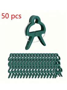 50pcs Reusable Green Plant Support Clips - Adjustable Garden & Greenhouse Brackets For Vines, Flowers, Seedlings, And Tomatoes - Durable Green Plastic With Metal Clasps For Secure Plant Growth, Garden Support Accessories | Secure Gardening Clips | Reusable Garden Clips