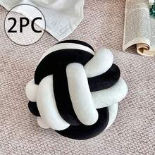 创意打结球装饰抱枕，北欧风格客厅沙发垫，编织装饰抱枕 - 黑與白 - 查看 9