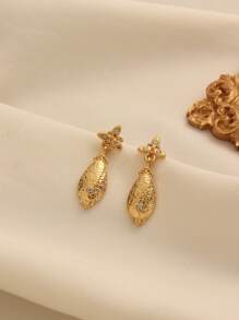 1 Pair Cute Vintage Copper Alloy Gold-Plated Crystal Rhinestone Stud Earrings, Suitable For Daily Wear, Festival Gift