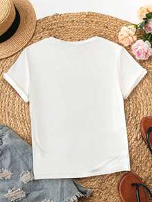 Print T-Shirts, Funny Oversized T-Shirts For Women, New Season Products, Casual Short Sleeve Crew Neck T-Shirt For Women. Cherry And Letter Print. 1 Pc, 7JWF - 白色 - 查看 3