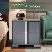 23.6" Modern Nightstand With Drawers – High Gloss UV Finish & Electroplated Pull Handle, Bedside Table For Bedroom - 灰色 - 查看 7