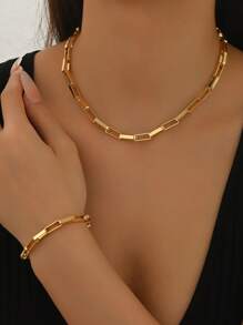 2 件复古合金几何 O 形链项链和手链首饰套装，适合街头风格服装