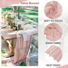 12 Pack Dusty Pink Cheesecloth Table Runner Gauze Table Runner Fabric Semi Sheer Cheese Cloth Table Decor Bulk For Rustic Romantic Wedding Baby Shower Table Decoration