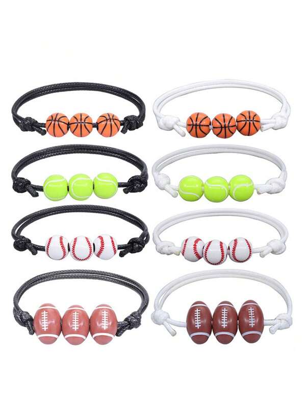 Set de 12/5 piezas Pulsera de encanto para regalo de fiesta deportiva, Pulsera con cuentas de baloncesto, fútbol y béisbol, Pulsera ajustable con tema deportivo y diseño inspirador, Regalo de cumpleaños para jóvenes