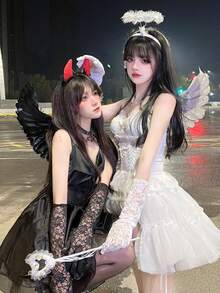 3件組天使裝扮套裝，含人造非動物羽毛翅膀、光環頭箍與仙女魔杖，適合天使Cosplay、派對攝影、萬聖節、嘉年華、婚禮、生日、化裝舞會及節慶活動，送給家人朋友的理想禮物 - 彩色 - 查看 1
