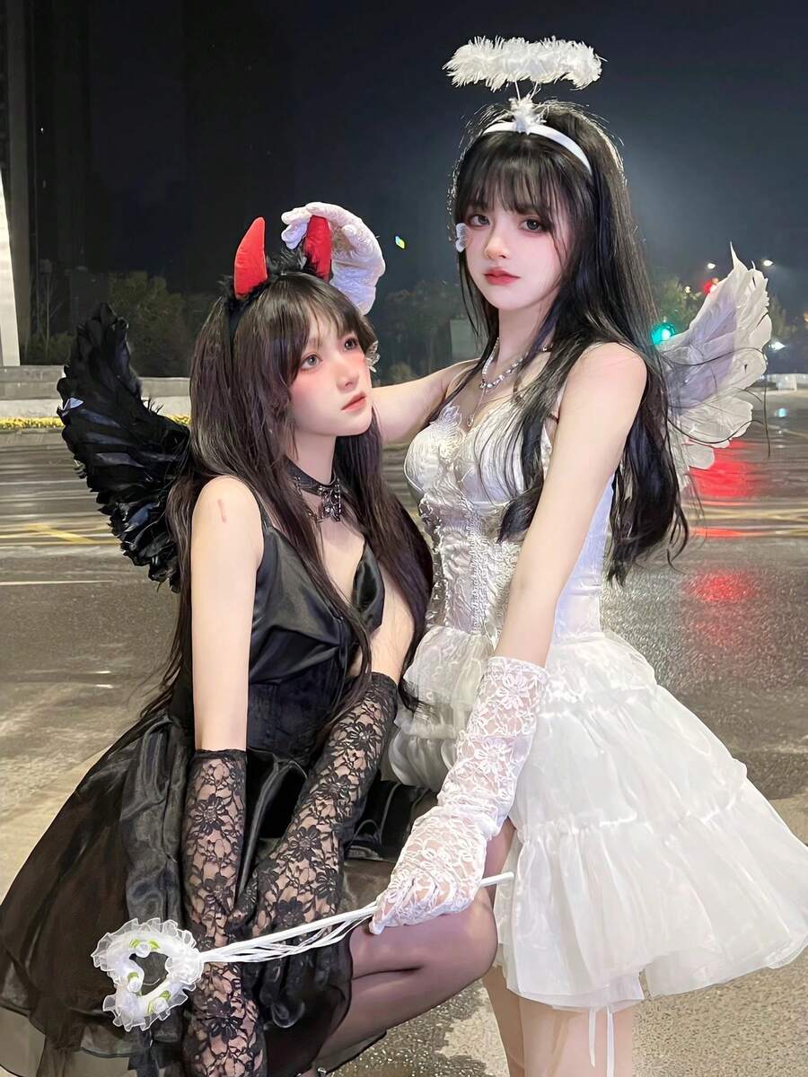 3件組天使裝扮套裝，含人造非動物羽毛翅膀、光環頭箍與仙女魔杖，適合天使Cosplay、派對攝影、萬聖節、嘉年華、婚禮、生日、化裝舞會及節慶活動，送給家人朋友的理想禮物 - 彩色 - 查看 1