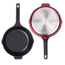 Sartén antiadherente con tapa y pinza de silicona de 11" Sartén para freír y wok antiadherente Utensilios de cocina Sartén roja para cocinas de gas, inducción, eléctricas y halógenas de superficie plana - Sartén  roja de 11 pulgadas - Ver 3