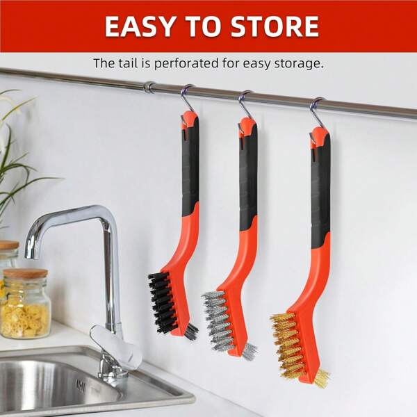 Set de 3 cepillos de limpieza para estufa de gas - Limpiador efectivo para horno y estufa - Para eliminar óxido y suciedad en la placa de cocción, herramienta de cocina multifuncional, cepillo de fibra metálica, cepillo de alambre de acero, cepillos de alambre para pintura y manchas, 7 pulgadas