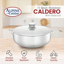 11Quart Aluminum Caldero Stock Pot With Glass Lid Cooking Dutch Oven Performance For Even Heat Distribution Perfect For Serving Large And Small Groups Riveted Handles Commercial Grade - 玻璃蓋 - 查看 4
