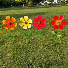 Flower Windmill Ground Stake Decor Vivid Metal Flower Stakes Petals Swaying For Garden Landscapes Wedding Party Decor