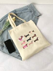 Dachshund Three Cute Silly Sausage Dogs Print Tote Bag, Casual Large Capacity Shoulder Bag, Daily Shopping Bag, Multifunctional Storage Bag, Lightweight Travel Tote Bag, Good Gift, Travel Souvenir For Friends, Essential Travel Tote Bag, Suitable For Commuting, Back To School, Travel, Picnic, Camping, Outdoor And Adventure ﻿