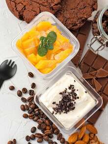 50 个/包 12 盎司带盖塑料甜点杯，透明方形蛋糕杯甜点容器，用于布丁、慕斯、水果酸奶和脆饼，厨房配件