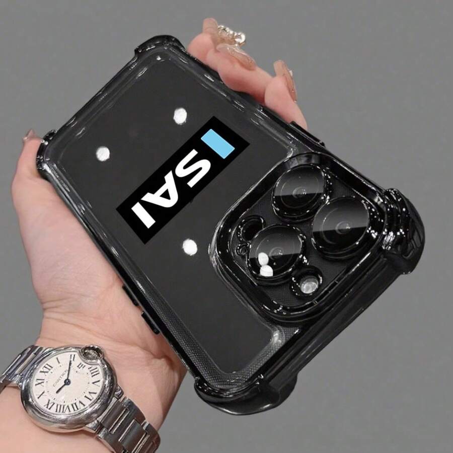 Electroplated Phone Case With Four - Corner Airbags & "SAI" Letter Design, TPU Made - Black - View 1