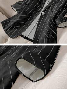 Áo khoác blazer giản dị tay 3/4 sọc mỏng đơn nút đơn giản mùa xuân/hè cho nữ - màu đen - Xem 4