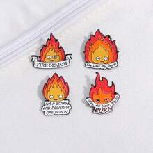 1 Pc Cute Cartoon Flame Series Lapel Pin, Funny Anime Character Peripheral Quirky Style Brooch, Versatile Fashion Accessory - Flame - View 2
