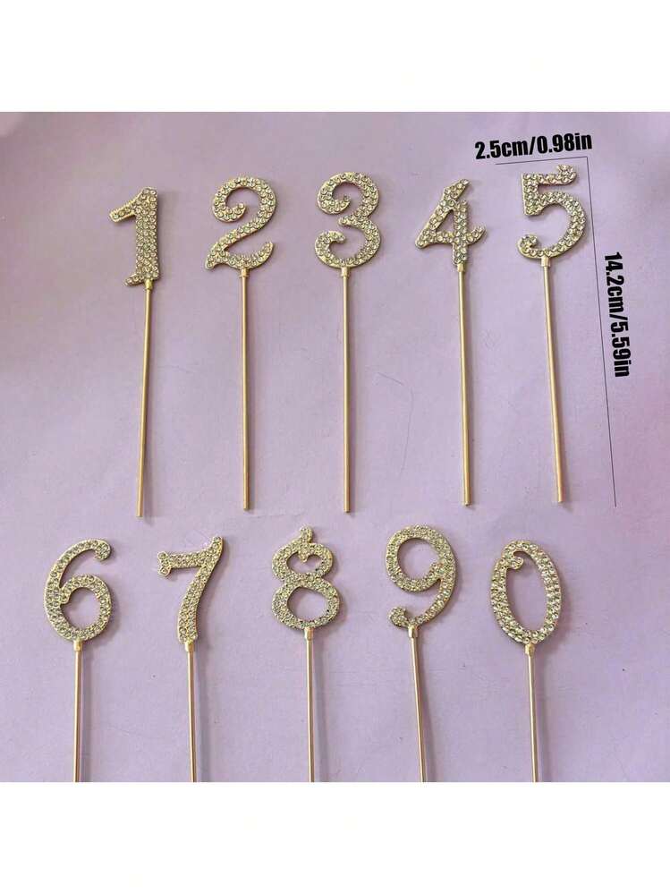 1 cái/10 cái 0-9 hợp kim Rhinestone vàng bạc số trang trí bánh cưới trang trí sinh nhật trang trí bánh cưới kỹ thuật số - Nhiều màu - Xem 7