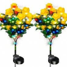 2-Pack Solar Garden Lights, 42 LED Outdoor Solar Lighting With Rhododendron Flowers, Waterproof Outdoor Garden Lights For Patio, Yard, Pathway Decor - 2支黃色杜鵑花 - 查看 4