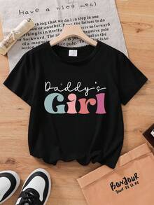 年轻女孩休闲简约标语印花短袖T恤，夏季