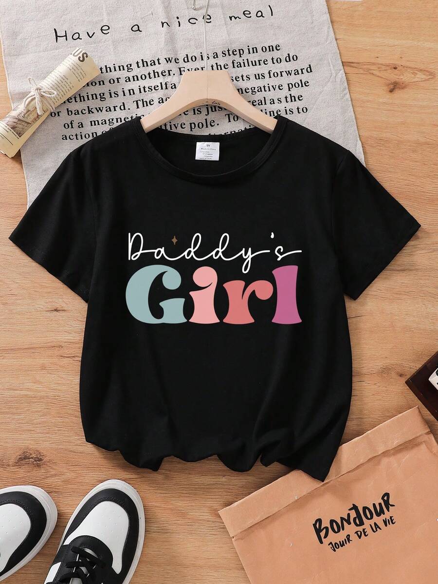 年轻女孩休闲简约标语印花短袖T恤，夏季